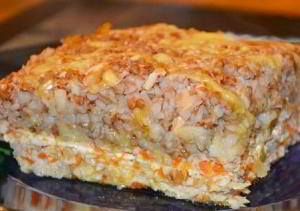 Запеканка с фаршем и гречкой