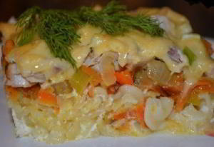 Запеканка из макарон с курицей