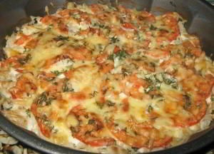 Рыба запечённая с помидорами и сыром