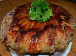 Невероятно вкусный трех-слойный пирог, в беконе (без муки) в мультиварке