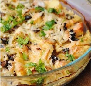 Картофельный гратен с курицей и грибами