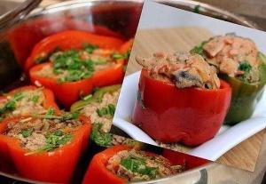 Фаршированные перцы под соусом из белых грибов