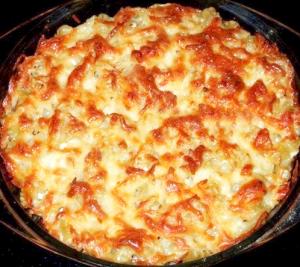 Запеканка из макарон с курицей и грибами